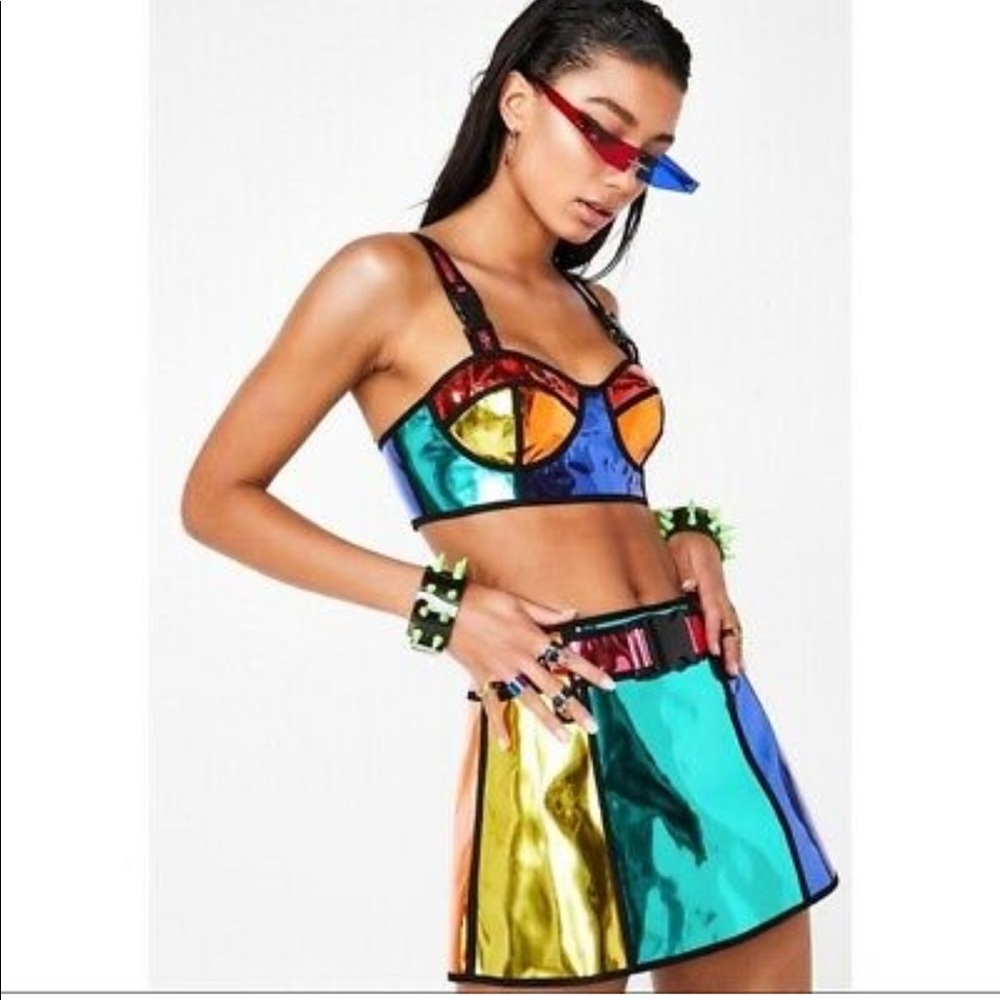 Rave / Festival Rainbow Vinyl Mini Skirt